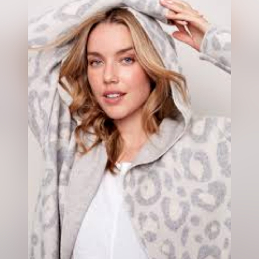 Charlie B cheetah print jacquard hoodie duster cardigan